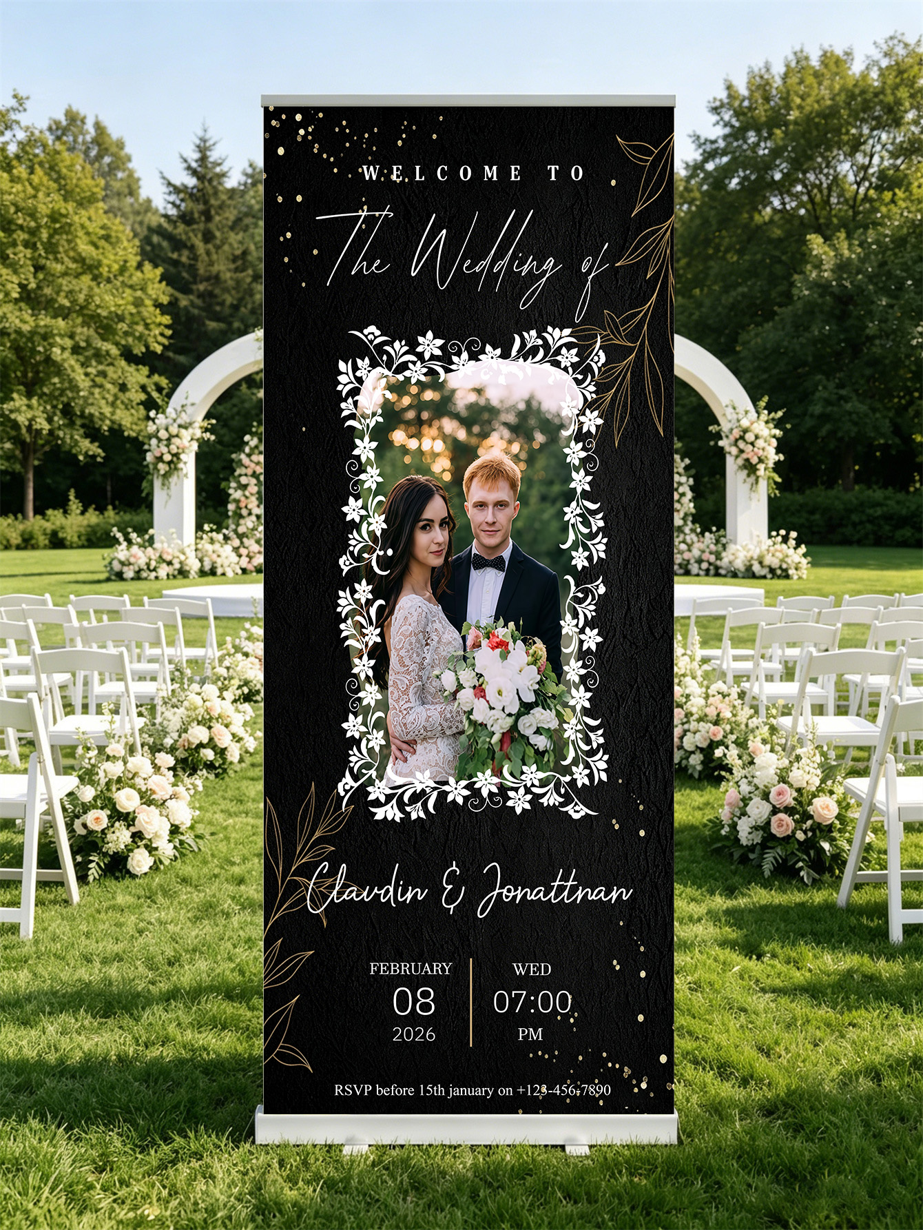 Customized wedding retractable banners - personalized photo wedding welcome signs, reception decorations and background curtains
